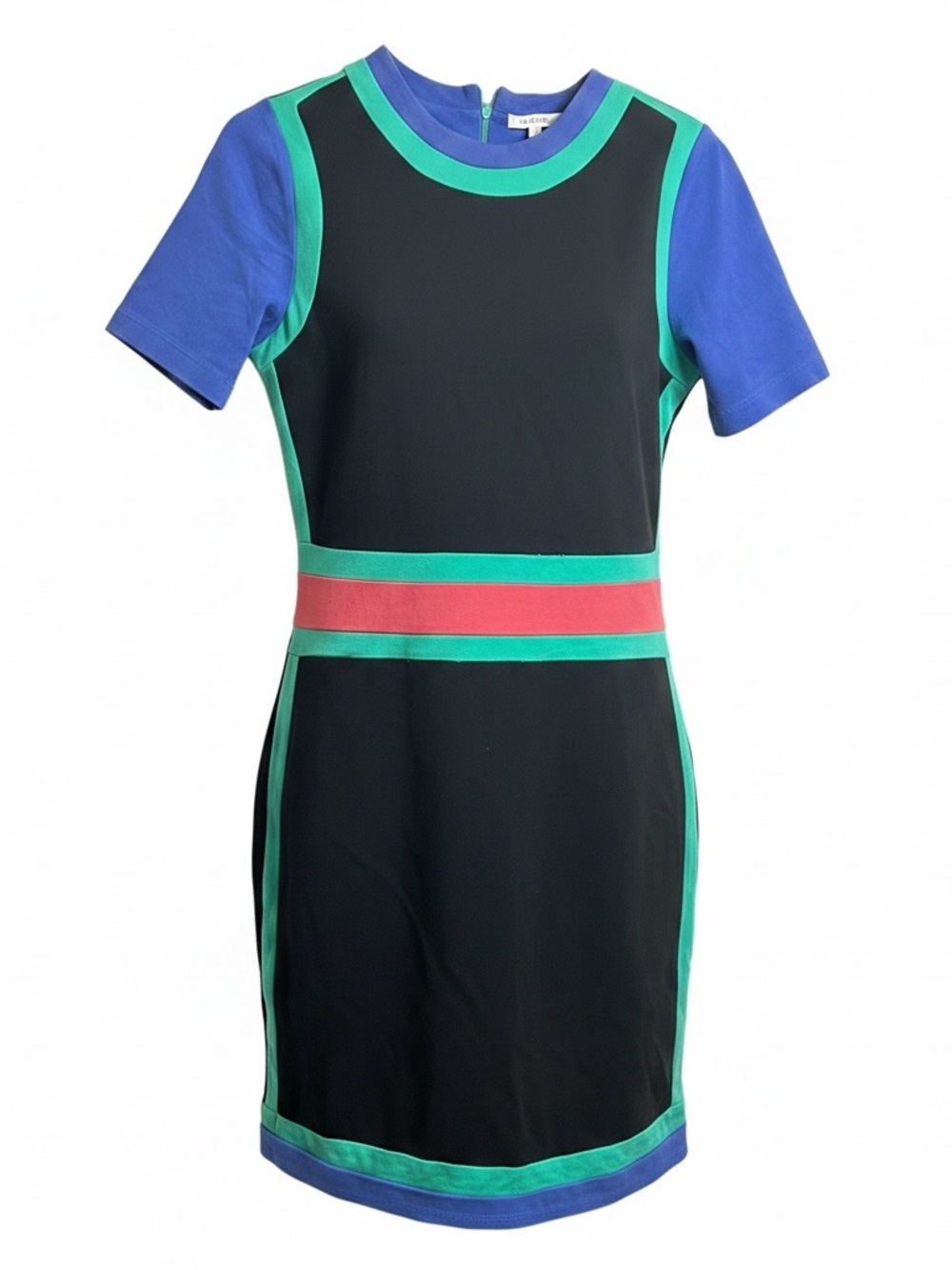 Red Saks Fifth Avenue Black Colorblock Mini Dress with Blue and Green Accents